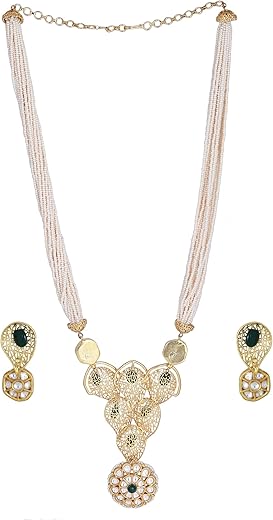 AURAA TRENDS 22KT Gold Plated Kundan Traditional handcrafted stones Green Necklace set for women and Girls AT-00324
