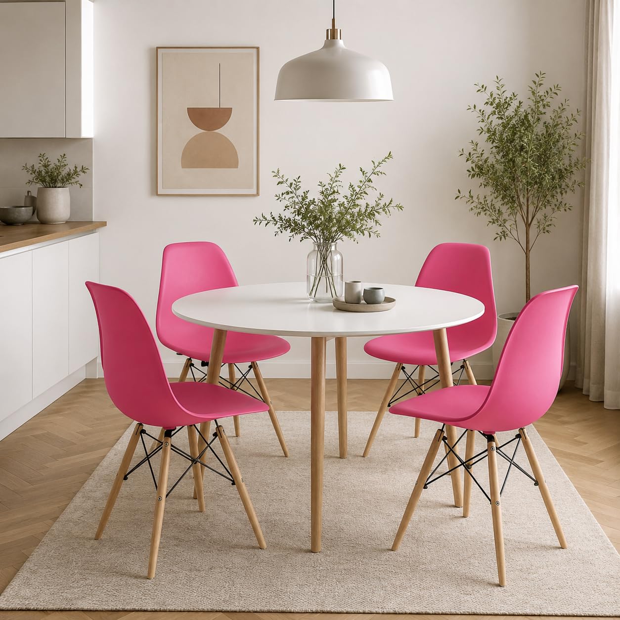Pack de 4 Sillas de Comedor Modernas Rosa Frambuesa con Patas de Haya Maciza y Estructura Metálica – Sillas Nórdicas para Cocina y Salón 53x47x83 cm (Rosa Frambuesa)