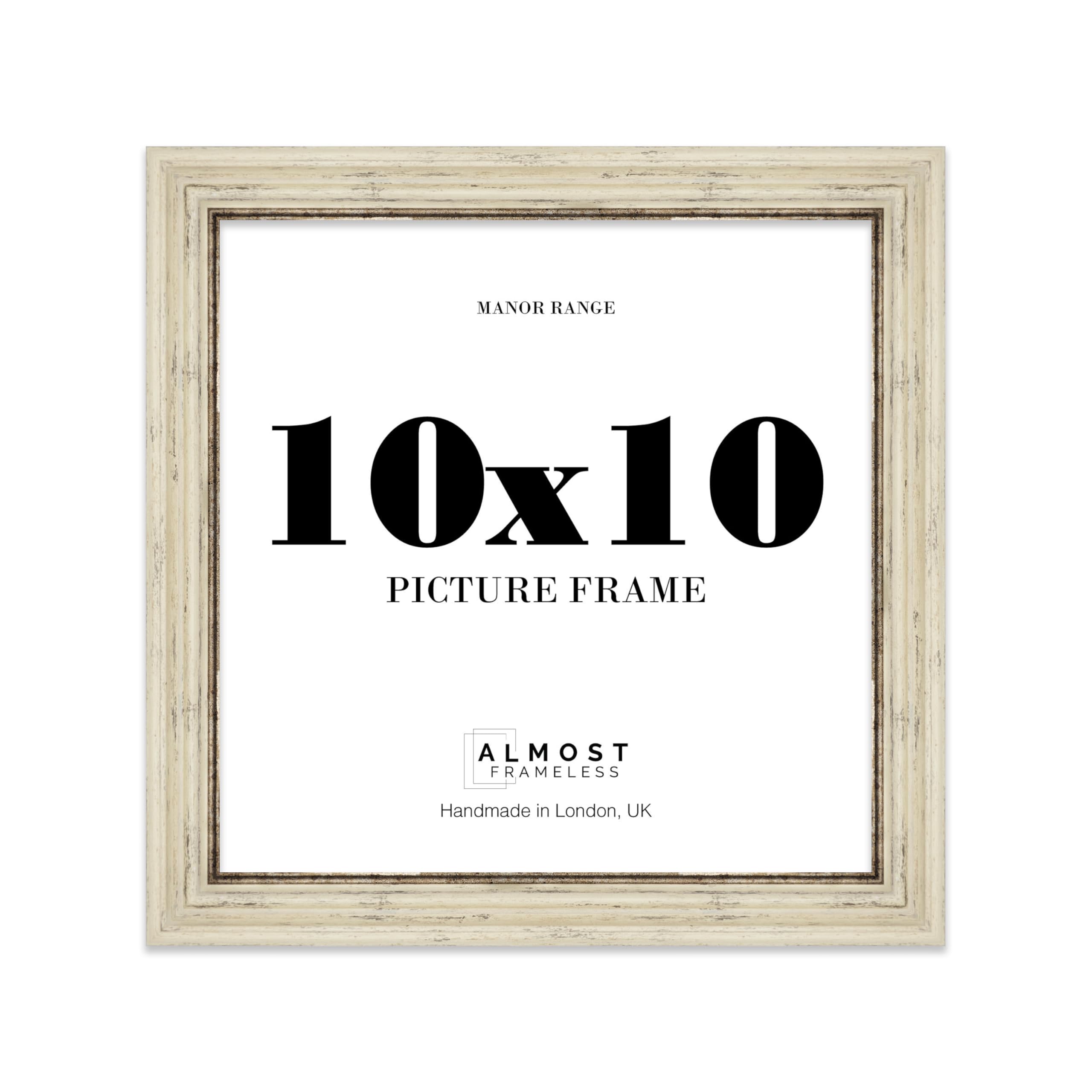10x10 Picture Frame, Display 10x10 Pictures (25.4 x 25.4cm) - Distressed Cream Classic 42mm Edge Decorative Wall Display Frame - 1 Pack