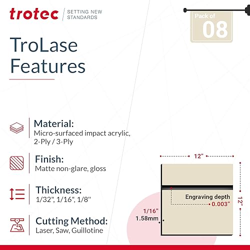 Miniatura 2 de Trotec TroLase - Lámina de plástico de doble color para grabado láser, 12 x 12 x 116 pulgadas, 8 unidades, almendranegro, 2 capas, acrílico