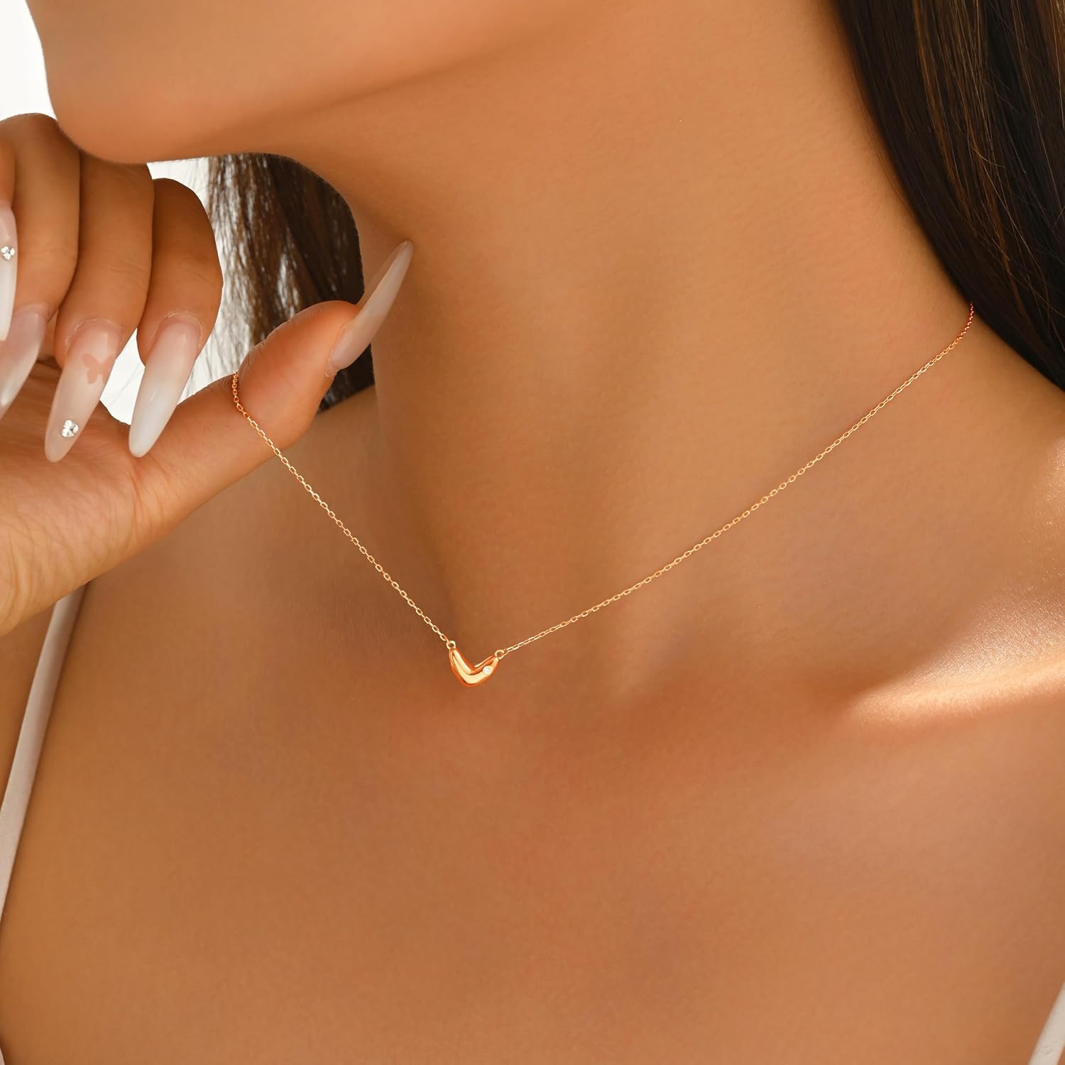 Chunky Heart Necklace for Women,925 Sterling Sliver Dainty Cute Lover Heart Choker Necklace for Mother Daughter 14k Gold Plated Hearts Charm Chain Mother’s Day Jewelry Gift
