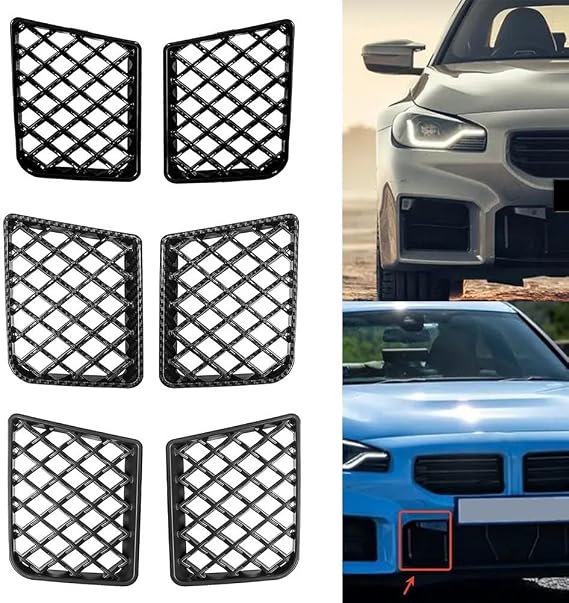 Front Bumper Center Lower Mesh Grille Guard, 2 Pcs Front Lower Bumper Grill Grille Replacement Parts For BMW G87 M2 2023-2025(Glossy Black)