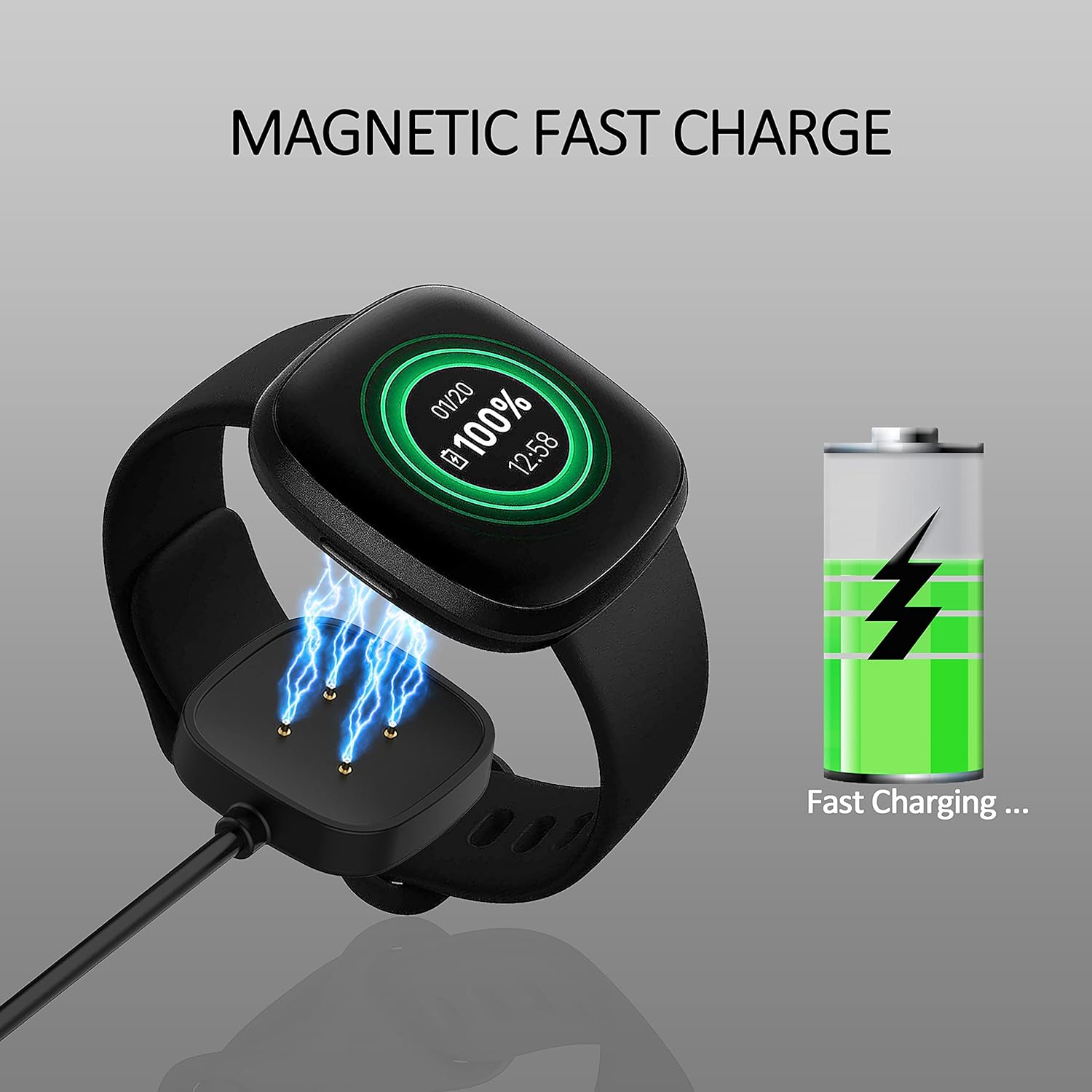 3.3Ft USB Charger Cable Compatible with Fitbit Sense Versa 3 Charger Smartwatch Magnetic Charging Power Cable : Cell Phones & Accessories