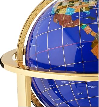 Unique Art 36-Inch by 13-Inch Floor Standing Blue Lapis Gemstone World Globe Gold Tripod