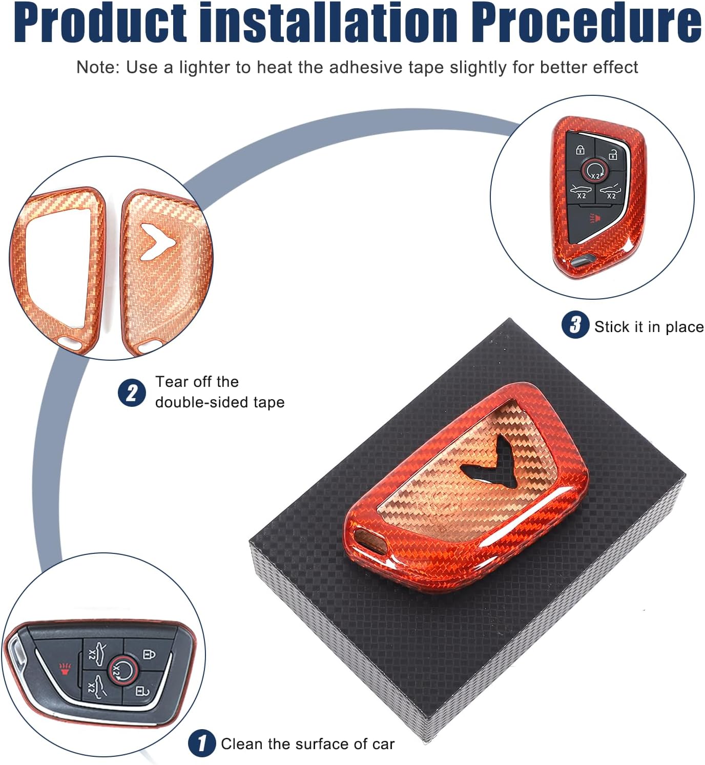 Key Fob Case Cover for Chevrolet Corvette C8 2020-2025, Real Carbon Fiber Key Fob Remote Cover Shell Car Key Protection (Orange)