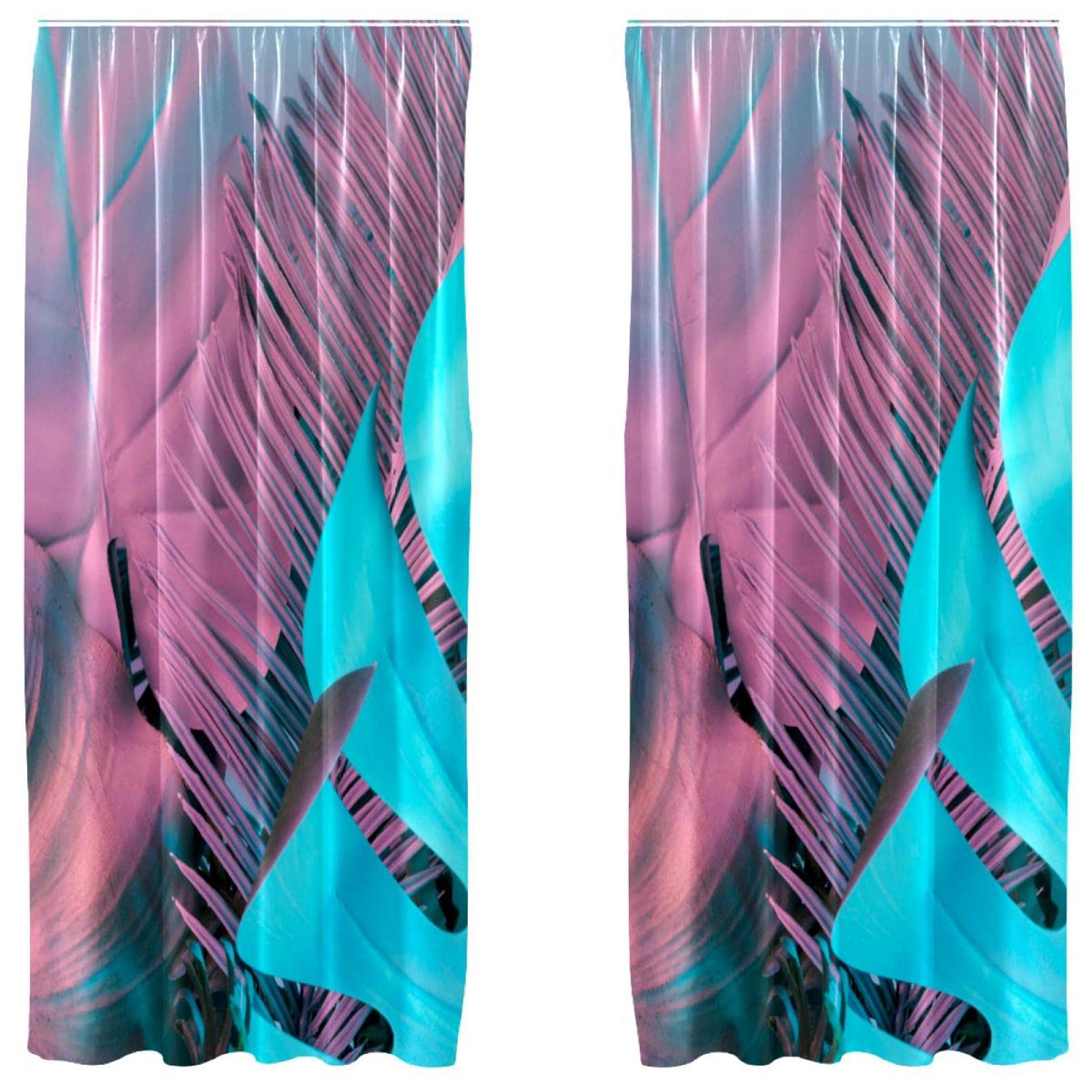 Panneaux décoratifs de fenêtre tamisants à motif tropical bleu et rose pour chambre