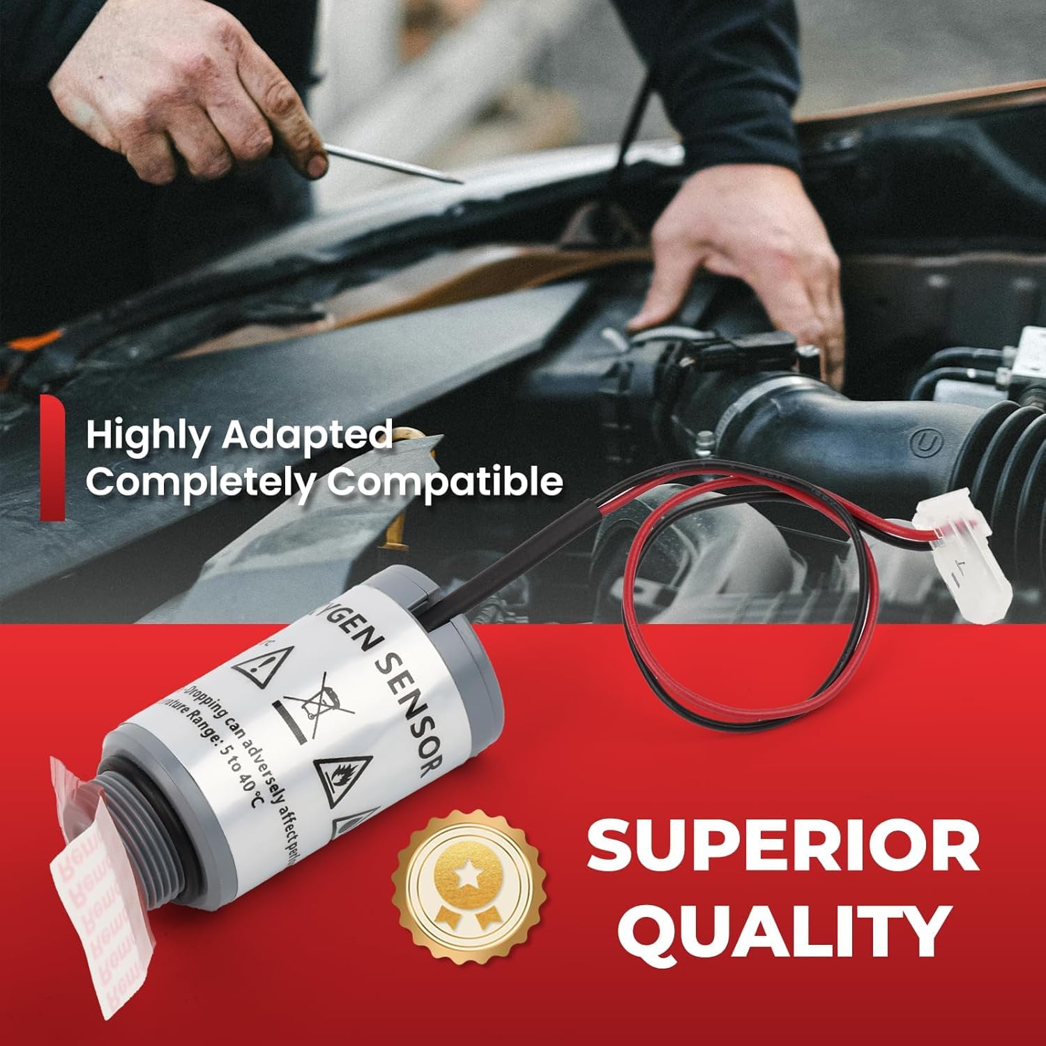 16916 Oxygen Sensor - Replacement for R-1234yf Machines, Refrigerant Identifiers, and Oxygen Sensor Adapter/Spacer - Compatible with AC1234-4 / AC1234-4SL / AC1234-6