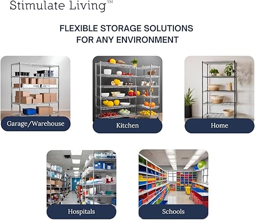 Miniatura 7 de Estantería de alambre de acero de 5 niveles color negro resistente de 48 x 24 x 72 pulgadas, estante de almacenamiento de capacidad máxima NSF de