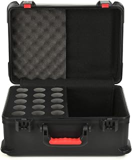 Gator Cases Molded Flight Case to Hold Up to (15) Wired Microphones with TSA Approved Locking Latch and Cable Storage; (GTSA-MIC15)