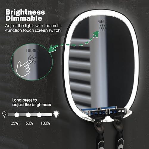 Miniatura 4 de Espejo de ducha sin niebla para afeitar, luces regulables de 3 colores, espejo antivaho con soporte para afeitar, vidrio inastillable y resistente