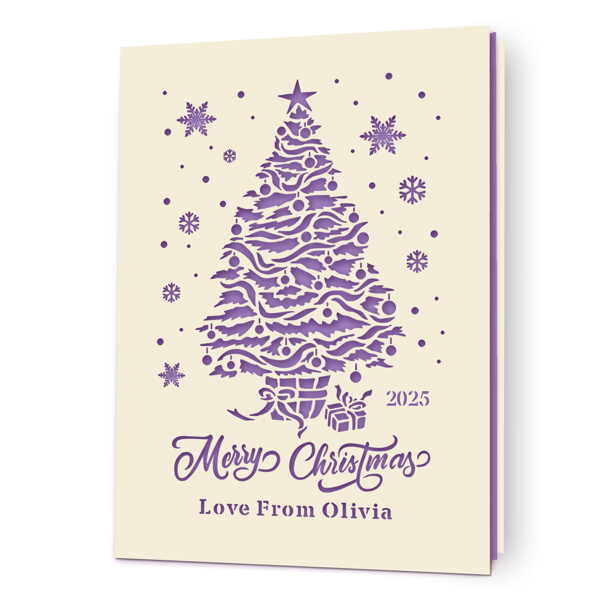 Personalised Christmas Cards 2025 Greeting Cards Xmas Santa Gift Custom Gift Laser Paper Cut Xmas Cards for Kids Boys Girls Daughter Niece Grandson Granddaughter Grandad(Lilac Purple)