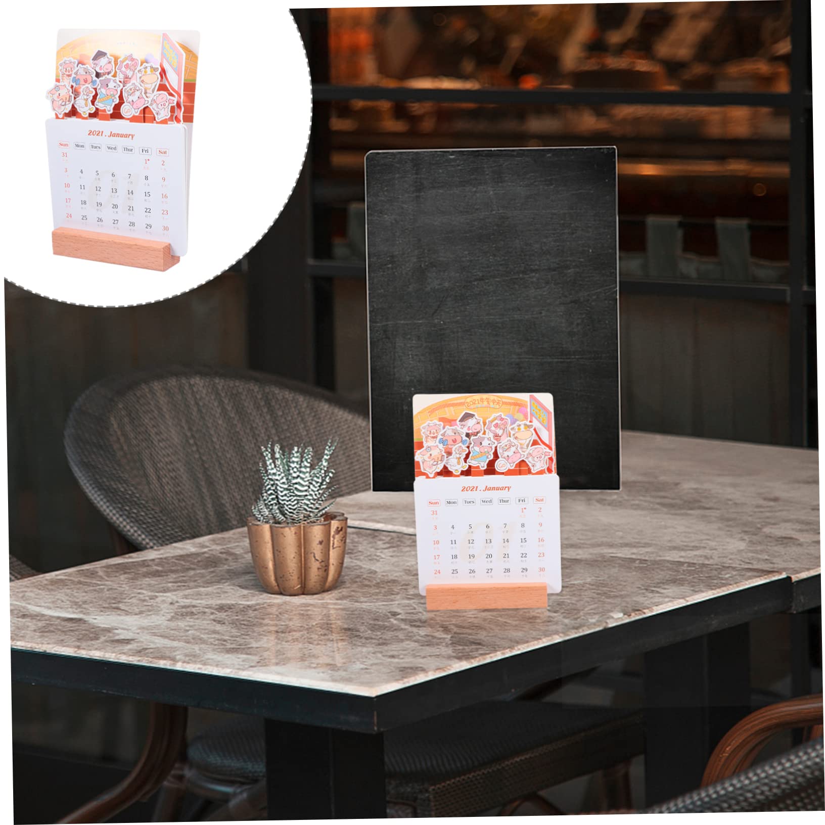 Blattgold-Wochenkalender,Wall Hanging Decoration, 2 Stück Tischkalender, monatlicher Tischkalender, Standkalender 2021, stehend, Klappkalender, Cartoon-Ochse, Tischstaffeleien for Malen, Papier, Kalen
