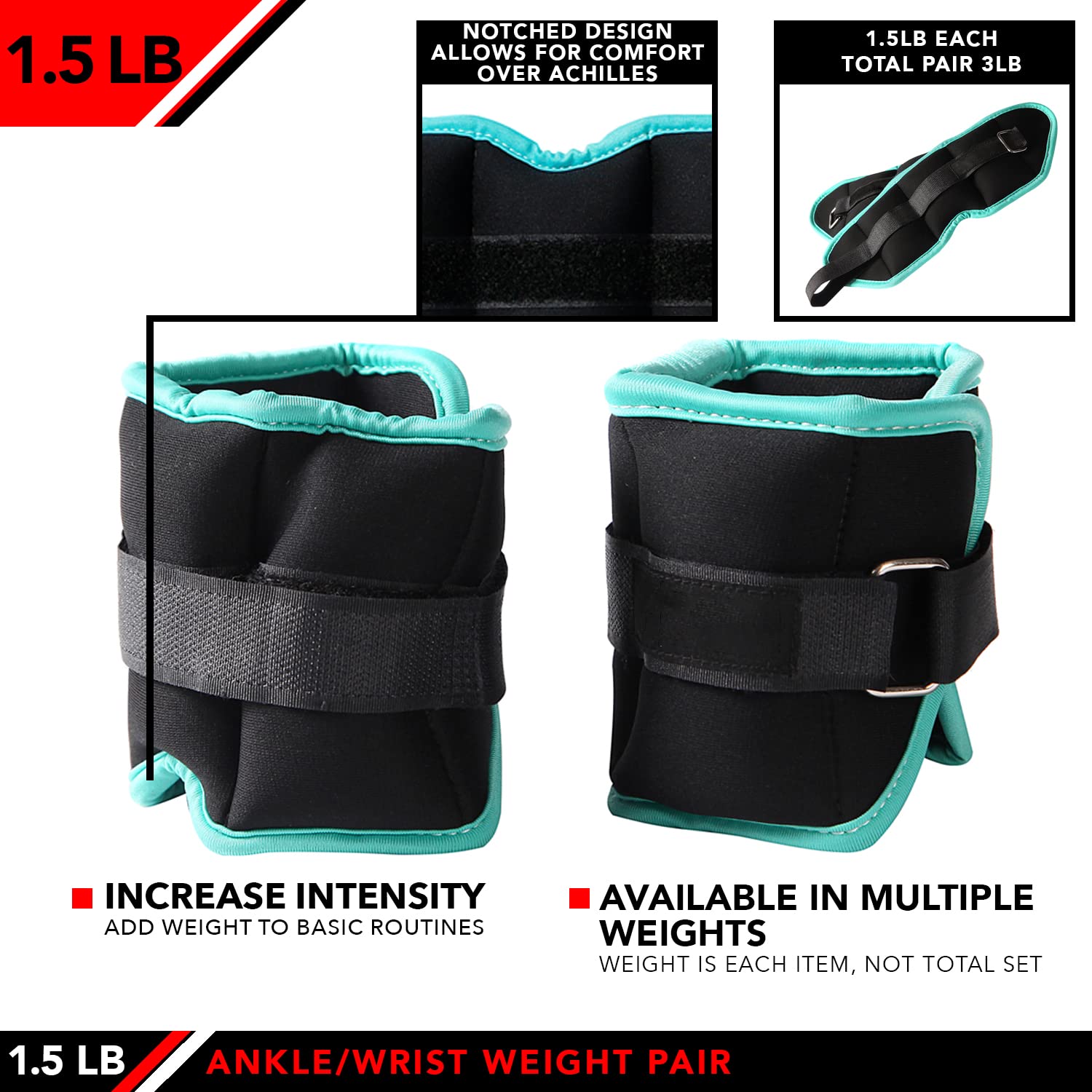 JFIT Paire De Poids Pour Chevilles 3,0 Lbs (1,36 Kg) - Lot De 2 Avec Sangles Réglables