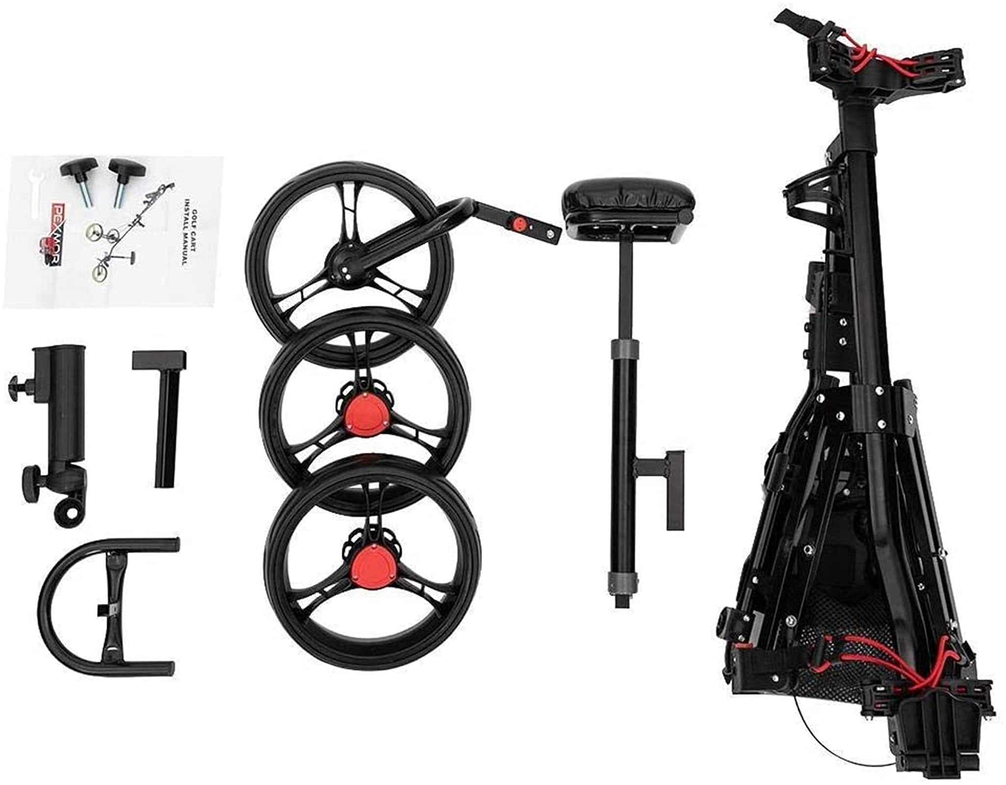Golf Push Cart Multifunktionaler Golfwagen Trolley kann zusammengeklappt und leicht verstaut Werden 3-Rad-Trolley Schwarz