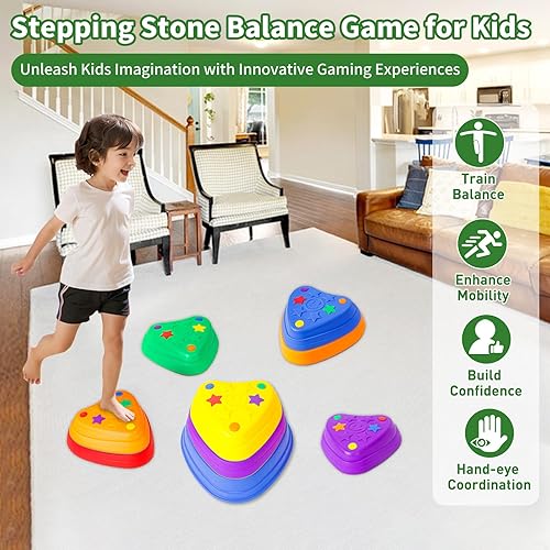Miniatura 5 de Balance Stepping Stones for Kids, Anti-Slip Rubber Non-Toxic Stackable Sensory Toys, Toddler Obstacle Course Equipment for IndoorOutdoor Play, Gift