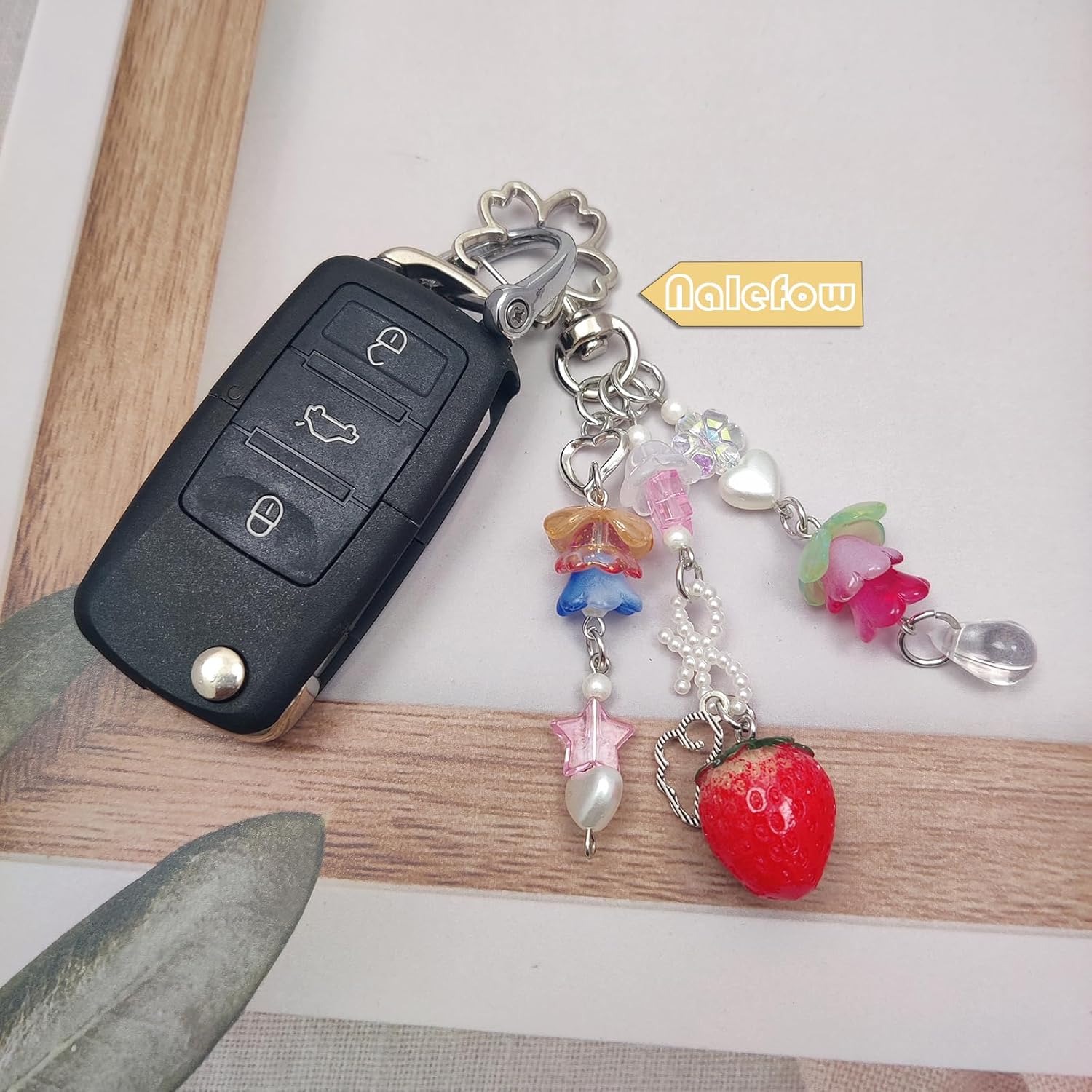 2 Pieces Cute Keychain Sweet Strawberry Keychain Aesthetic Y2K Accessory Flowers Keychains for Car Keys Bags Purse - Image 6