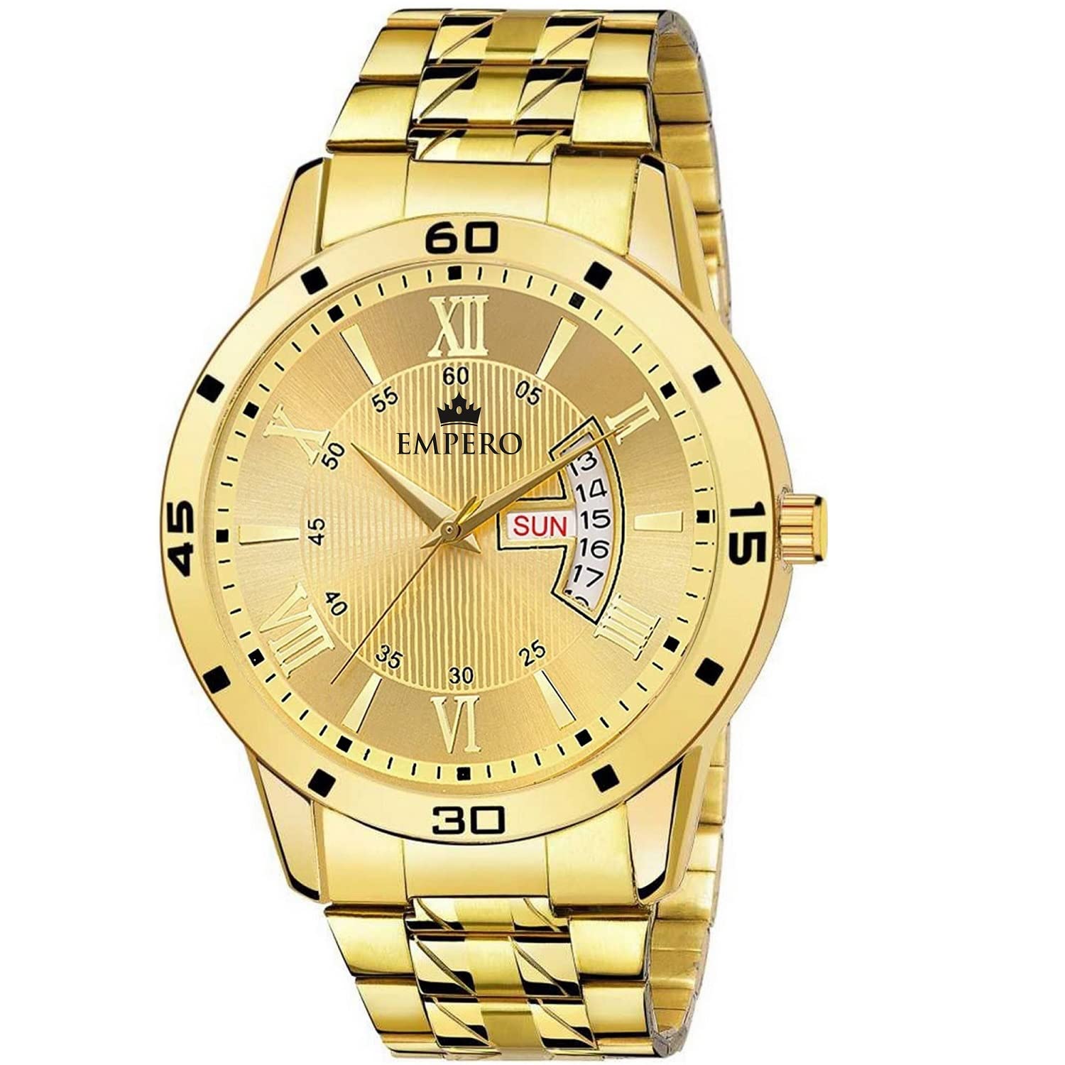 EMPERO - Gold Stainless Steel Day & Date Adjustable Strap Lock Display Analog Mens Watch (Gold) (B0C1N7T6NQ) Amazon Price History, Amazon Price Tracker