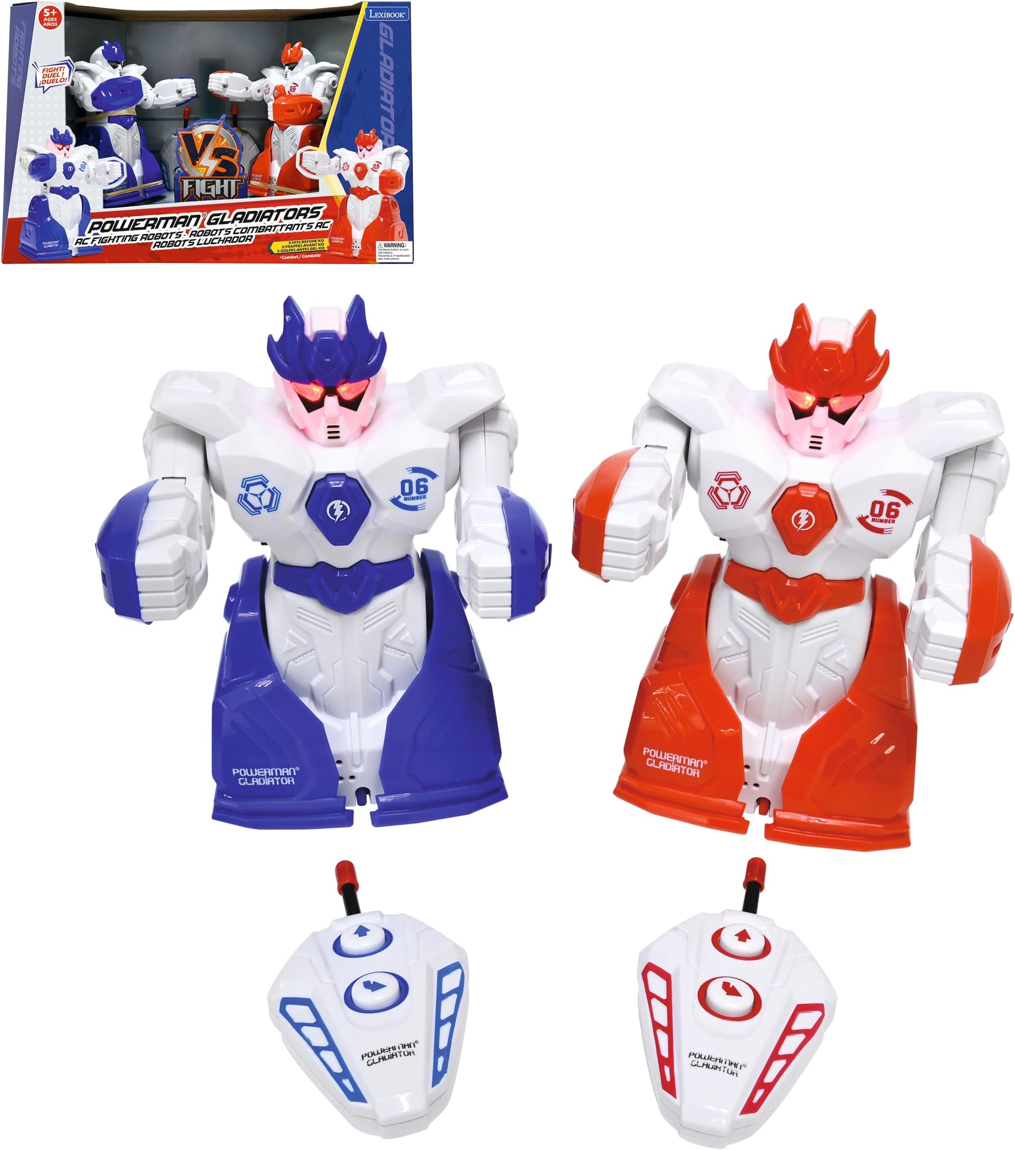 Lexibook, Powerman® Gladiators, Remote Controlled Fighting Robots, Duel combat mode, 5 hits before K.O., Sound and light effects, Blue/red, ROBDUO