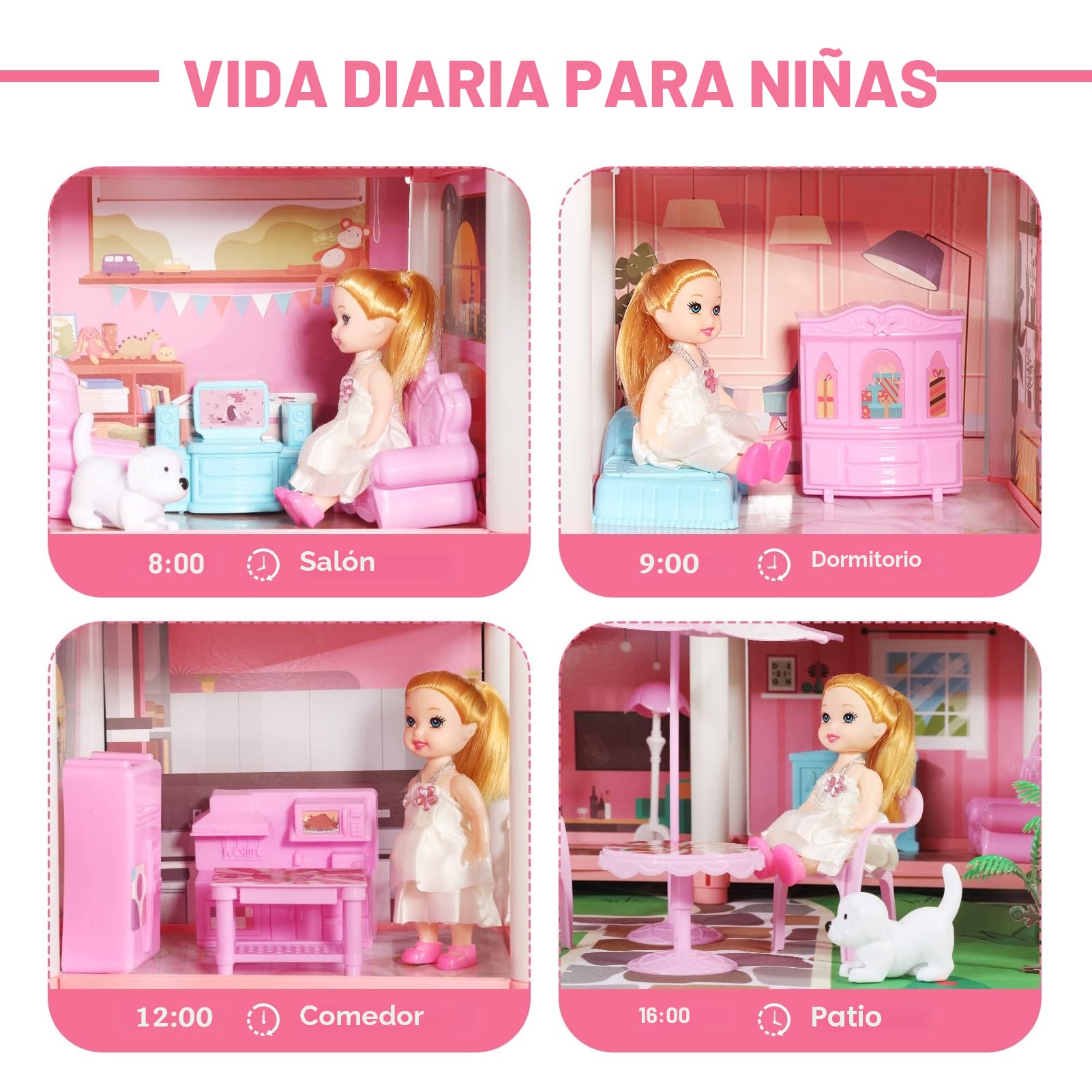 Casa de Muñecas para Niñas,Juguetes Niña 4 Años,Casa de Princesa de Ensueño con Muñeca y Luces,Regalo De Juguete para niños