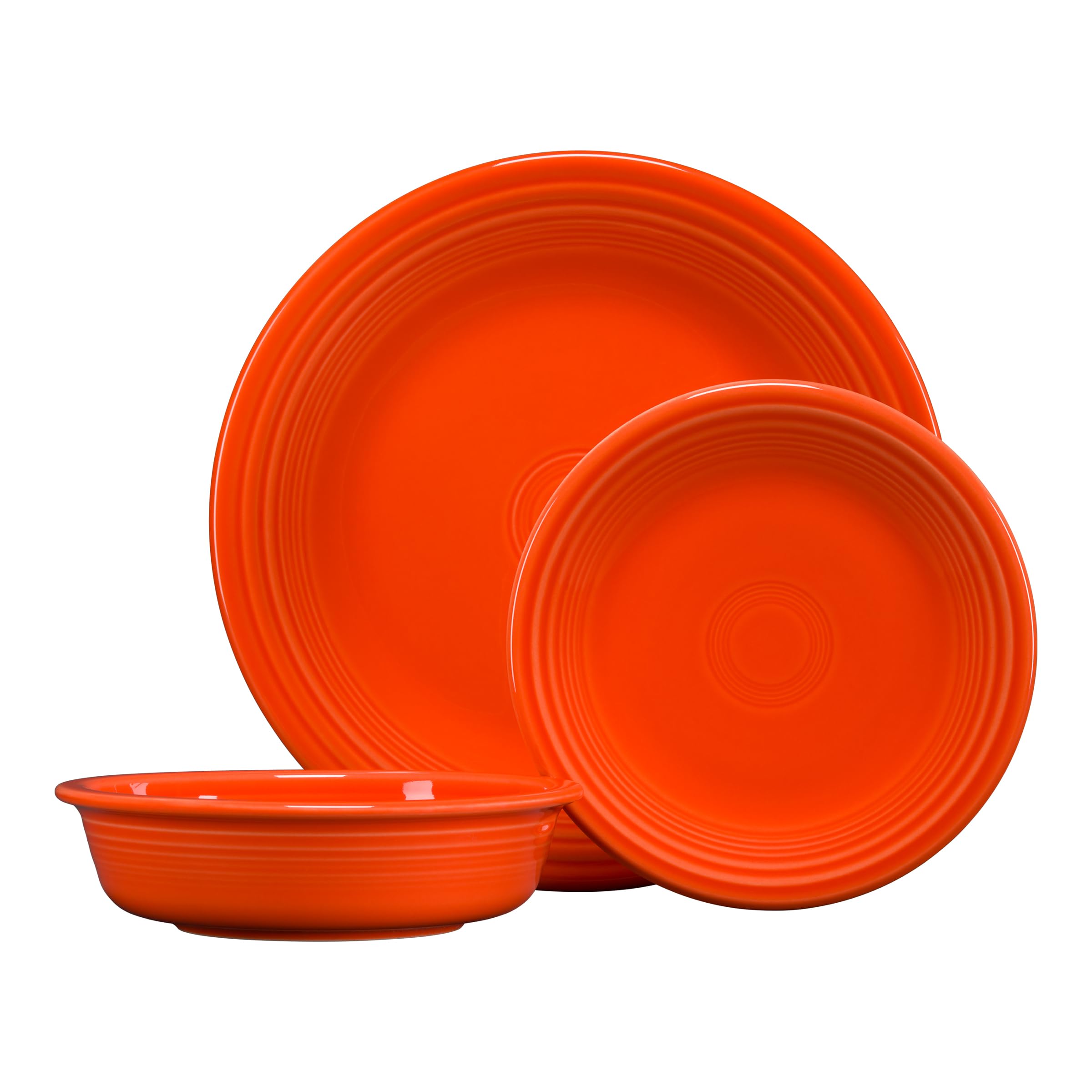Fiesta® Classic Rim 3-Piece Dinnerware Set – Durable Ceramic, Lead-Free, Dishwasher/Microwave/Oven Safe – Made in USA Dinnerware - Poppy