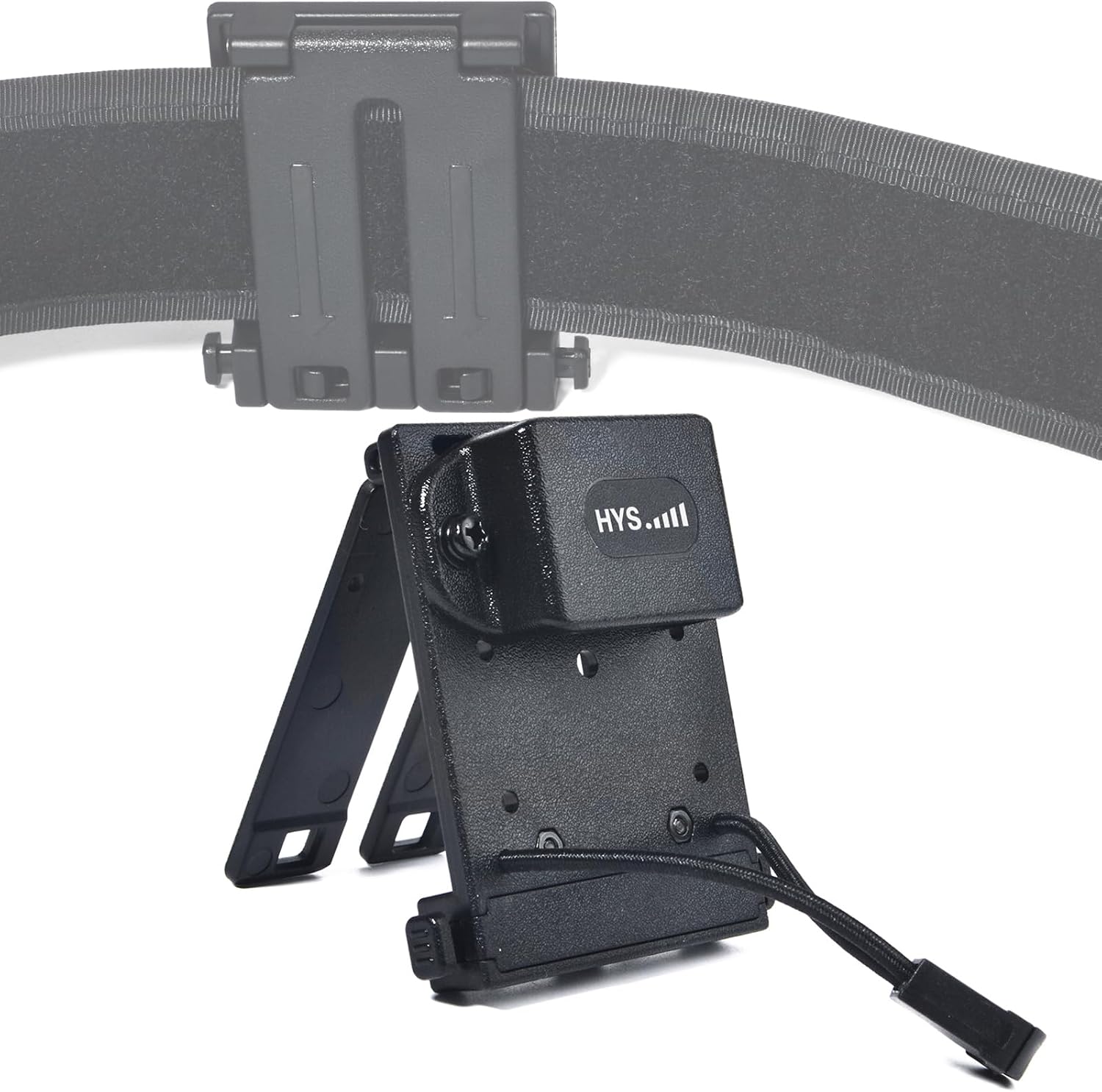 HYS Tactical MOLLE Holder for Belt, Vest, or Pack, Walkie Talkie Holder with Belt Clip Mount Base, Heavy-Duty Secure Hold with Quick-Release Buckle for Baofeng UV-5R Motorola & Kenwood HT Radio