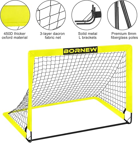 Miniatura 3 de Juego de 2 redes de fútbol para niños pequeños de 4 x 3 pies, equipo de entrenamiento, balón de fútbol, juego de fútbol portátil desplegable para