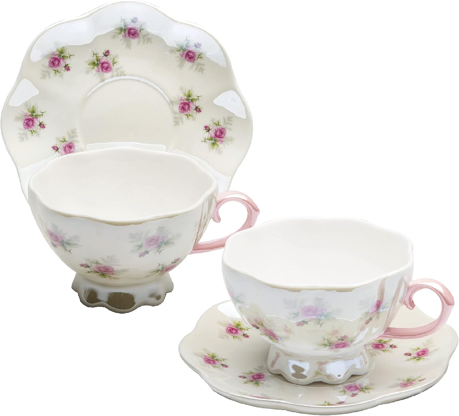 Gracie China Petite Rose Pearl Luster Pink Porcelain Teacup And Saucer 8-Ounce (Set Of 2), Multicolor (35525-4/S2)