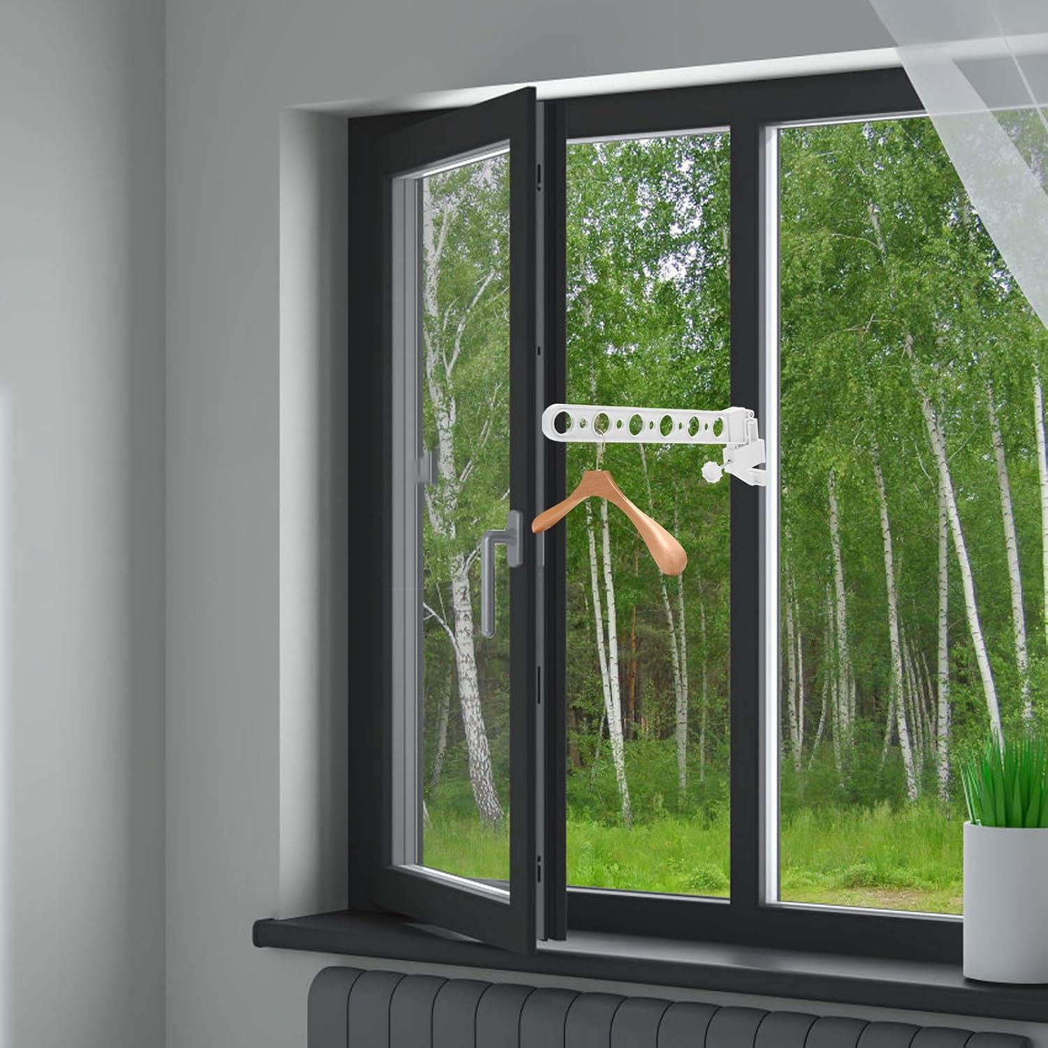 Uonlytech Window Clothes Drying Rack for Household Use, White Detachable Hanging Clothes Rack and Square Clips, Balcony Laundry Hanger Suitable for Window Frame Installation