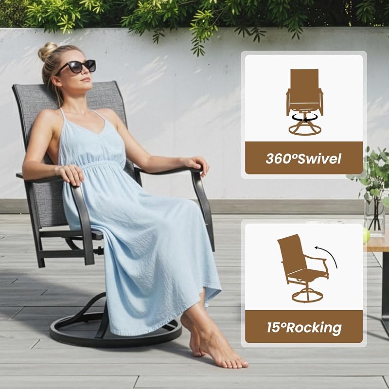 Outdoor Dining Chairs Set of 2, 360°Swivel Patio Dining Chair with Textilene Fabric, Outdoor Metal Armchair All Weather Resistant, Ergonomic Comfort, Perfect for Patio, Backyard, Balcony image 4