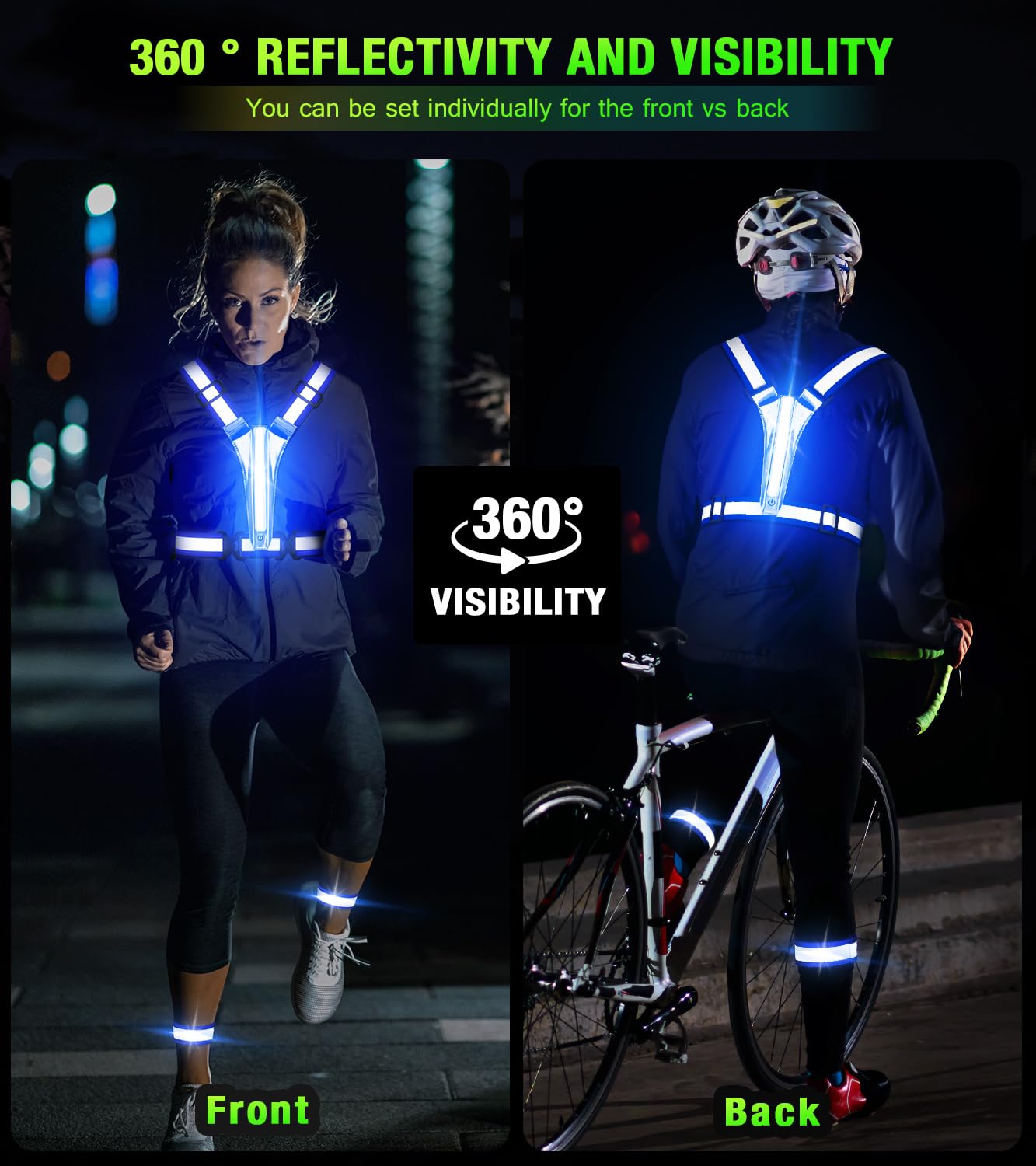 Led Light Up Running Vest Reflective Vest for runners night walking Rechargeable LED Reflective Running Vest High Visibility with Adjustable Waist/Shoulde - Image 3