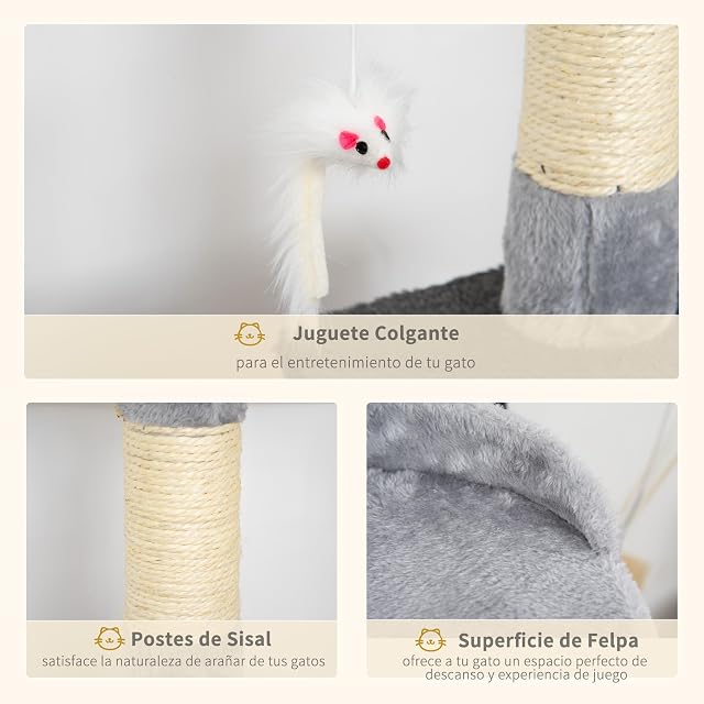 Foto 4 de 8 de PawHut Árbol para Gatos Rascador Grande con Plataformas Casetas Ratón de Juego 100cm Tablero de partículas…