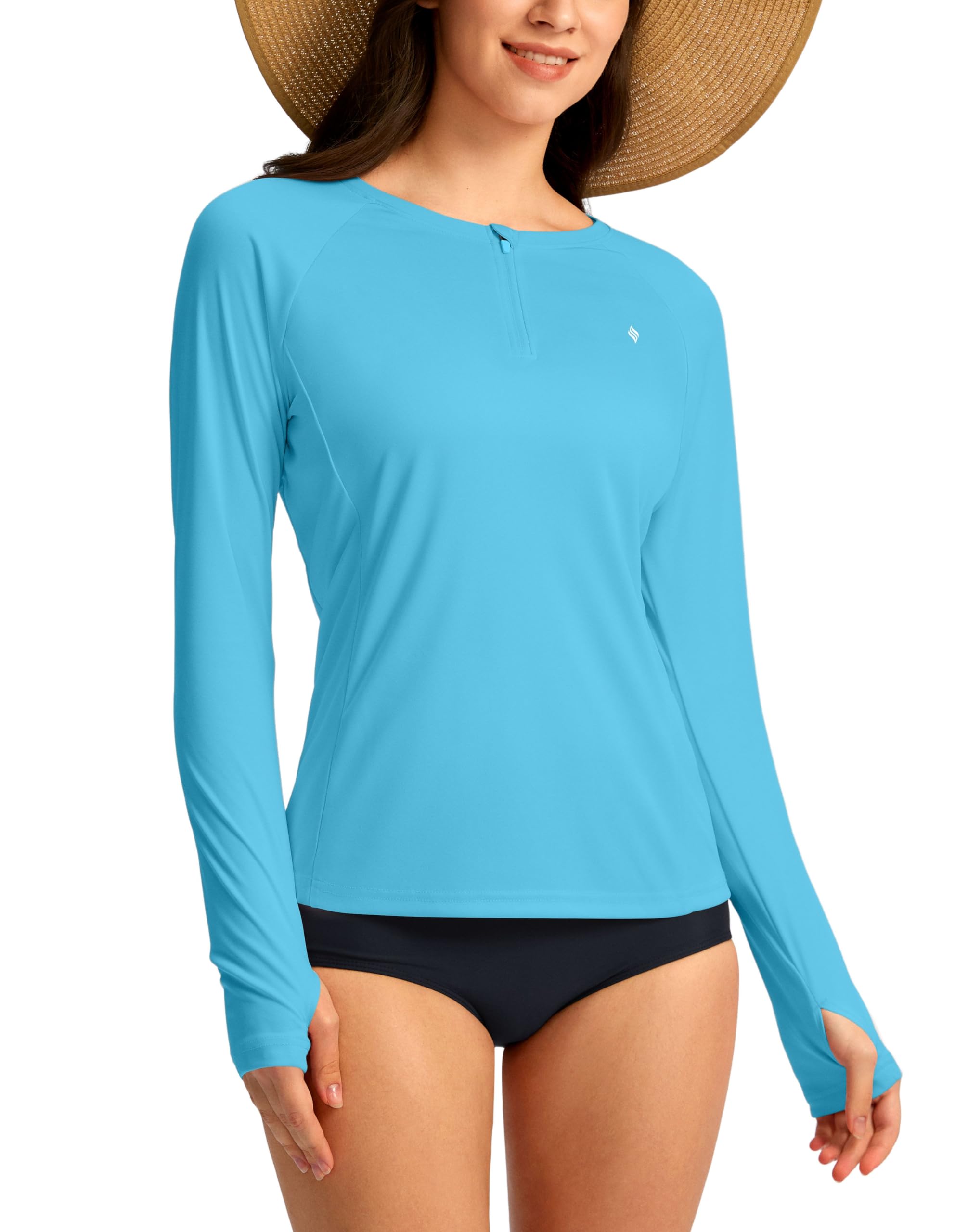 SANTINY Women's Rash Guard UPF50+ SPF Long Sleeve Swimsuits Top UV Sun Protection Swim Shirts for Woman with Zip