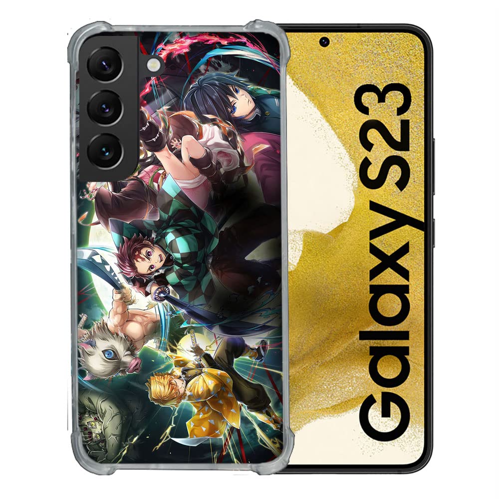 Cokitec Tempered Glass Reinforced Case for Samsung Galaxy S23 Manga Demon Slayer Group