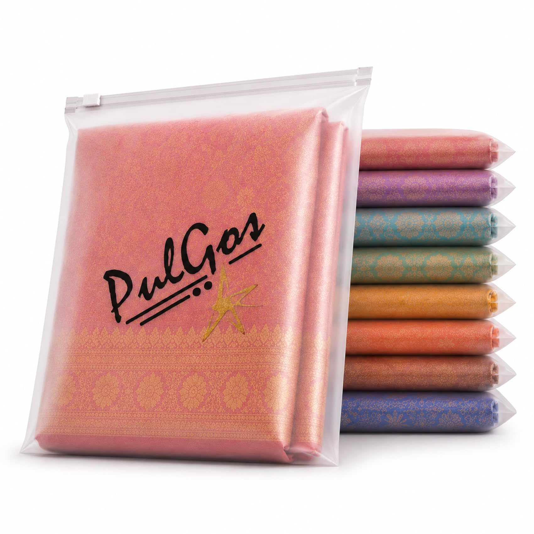 PulGos Pack of 10 Clothes Organizer Bag For Clothes and Wardrobe, Travelling, Single Storage For Saree| Salwar Suit| Lehenga| Shoes| Dress Organizer Frosted Plastic Bags With Zipper, 35x35cm-image-5