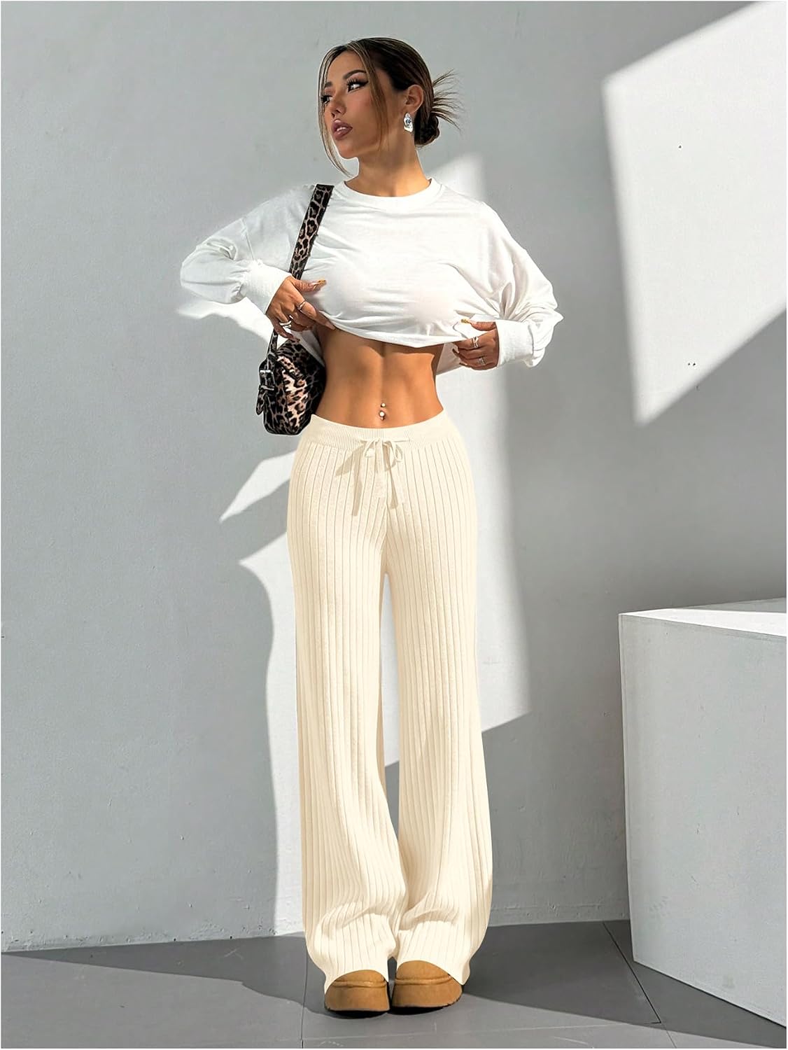 Verdusa Women's Straight Leg Sweatpants Comfy Knit Pants Baggy Lounge Pants