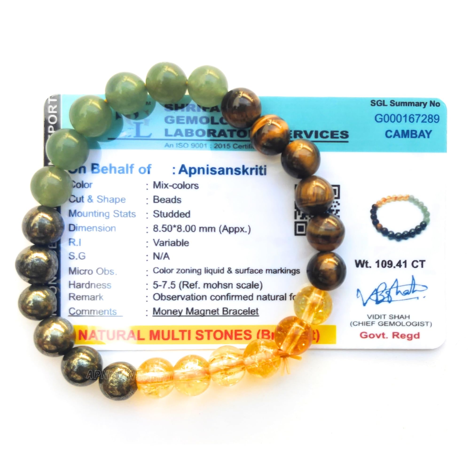 Apnisanskriti Premium Lab Certified 8mm Wealth Bracelet Natural Reiki Round Crystal Gem Stone Beads Bracelet (AAA Quality, 8mm, Free Size) For Men, Women, Ladies, Boys - Pack of 1 (B0BY8Y5Z5C) Amazon Price History, Amazon Price Tracker