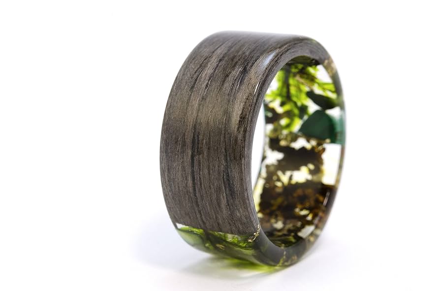 Amazon.com: Forest Wood&Resin Ring with Green Natural Stones
