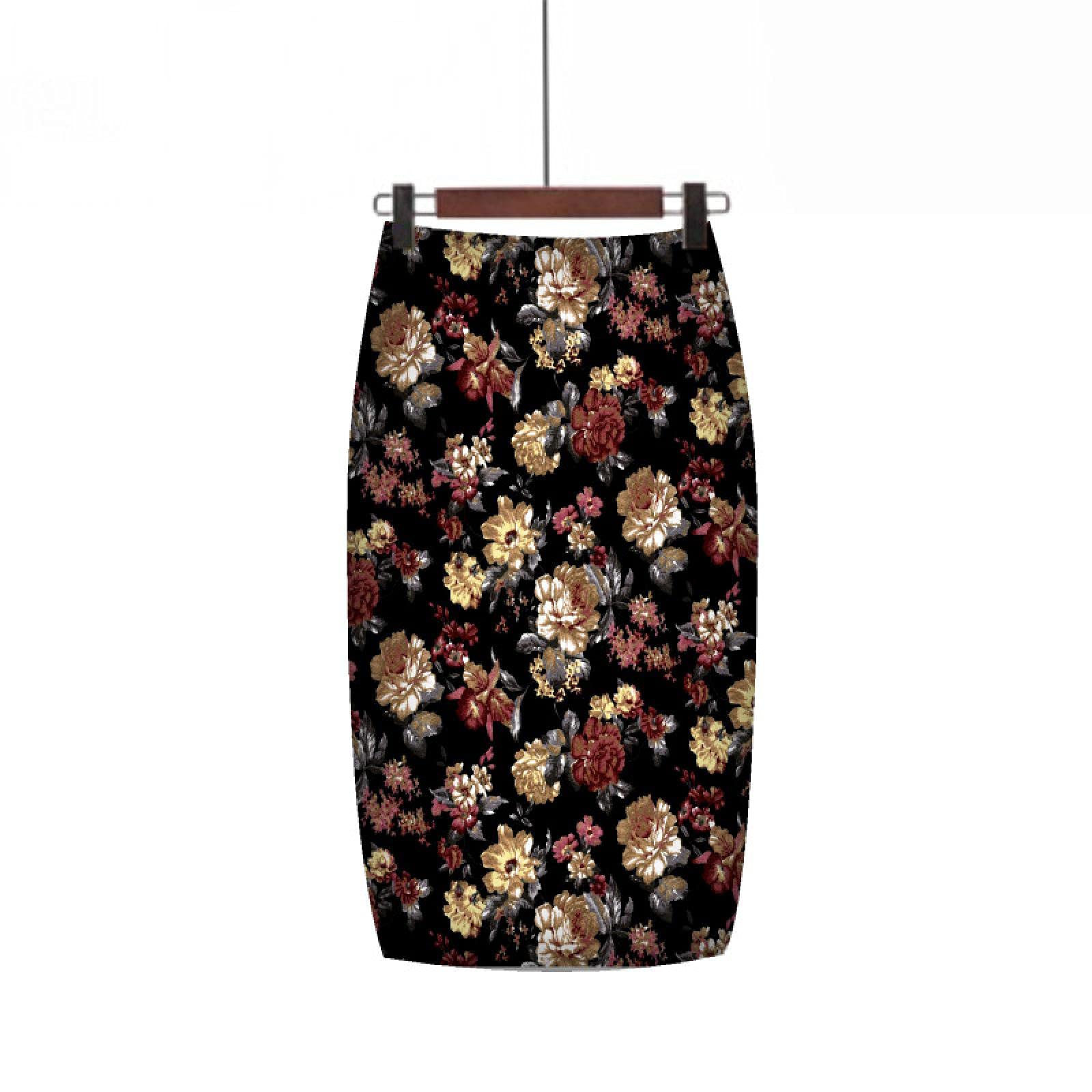 WQZYY&ASDCD Falda De Tubo Faldas De Tubo Informales para Mujer con Estampado De Flores Falda De Tubo Midi De Cintura Alta Faldas hasta La Rodilla para Mujer