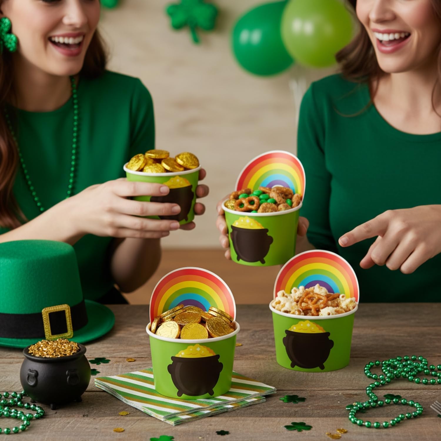 Fun Express St. Patrick’s Day Pot of Gold Disposable Paper Snack Cups - 12 Ct