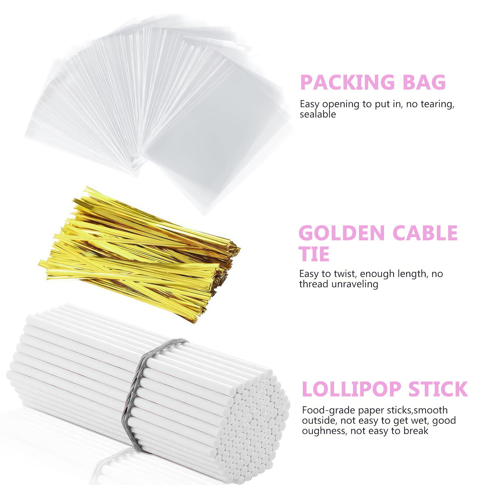 Kit de 302 moules à cake pop avec 1 support à sucettes, 1 ensemble de moules en silicone, 100 bâtons et sacs, 100 nœuds papillon dorés pour enfants et adultes