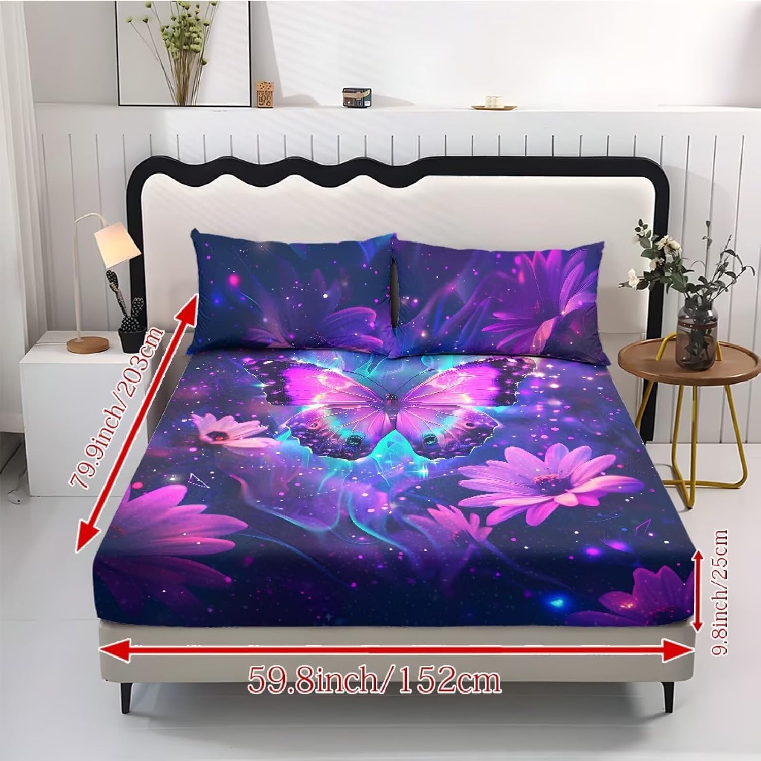Butterfly Sheet Set Full Size Comfort Soft Fitted Bottom Sheet Stain-Resistant Long Lasting Bedding Set with Deep Pockets for Full Size Bed for Kids Room