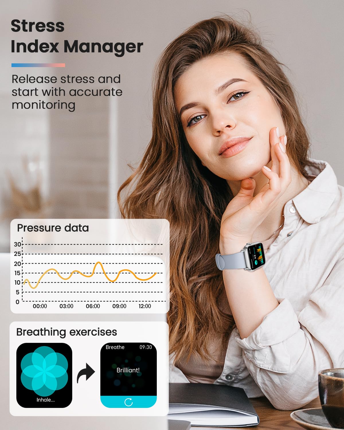 BANLVS Smartwatch Uomo Donna con 𝐆𝐥𝐢𝐜𝐞𝐦𝐢𝐚/HRV/ECG, 1,83" Smart Watch Orologio con Bluetooth Chiamate, SpO2, Cardiofrequenzimetro Sonno 145+ Sport IP68 Notifiche Messaggi Android iOS Argenteo