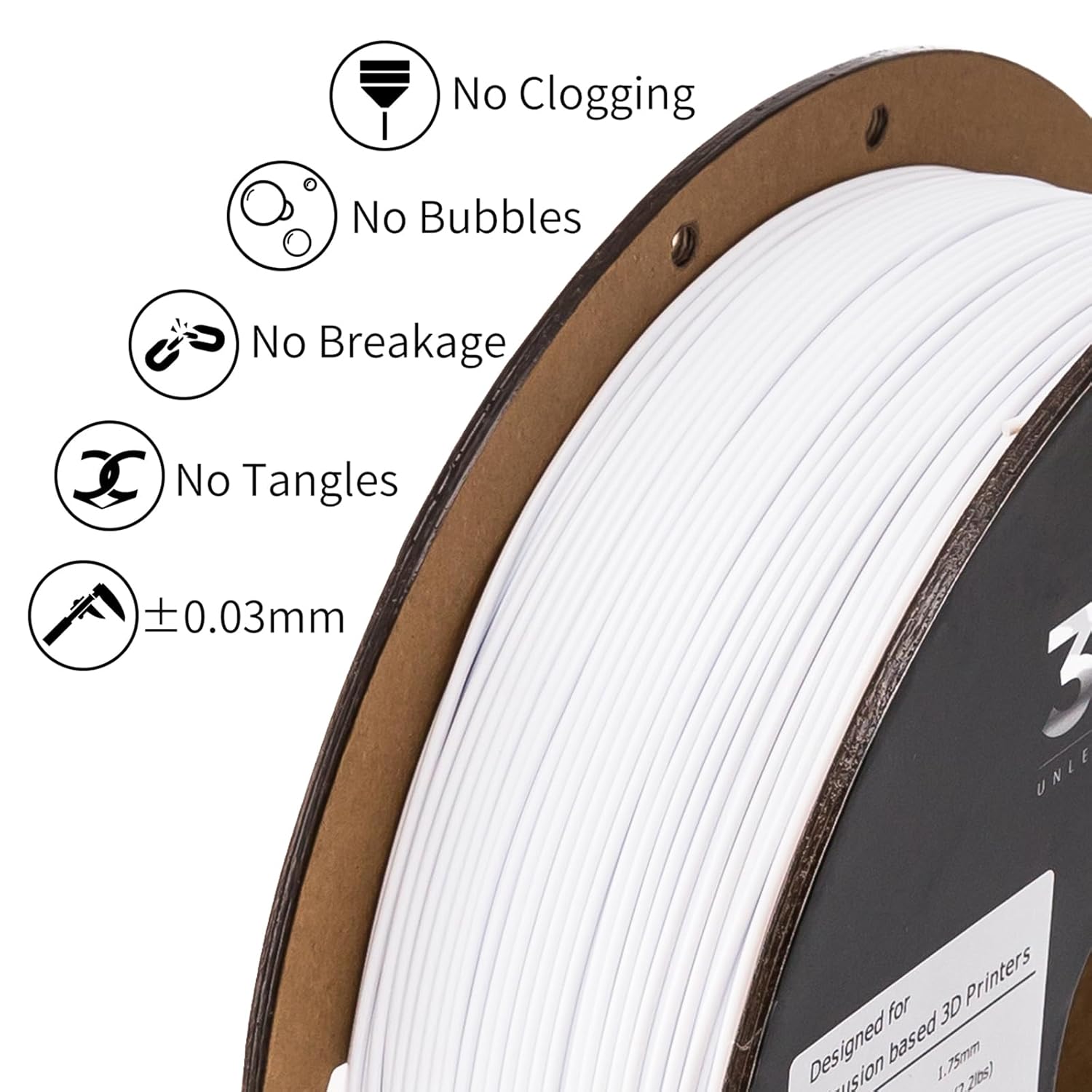 INLAND Micro Center PLA+ 3D Printing Filament 1.75mm - PLA Pro Dimensional Accuracy +/- 0.03 mm - 1kg Cardboard Spool (2.2 lbs) (1 Pack White, 1.75mm)