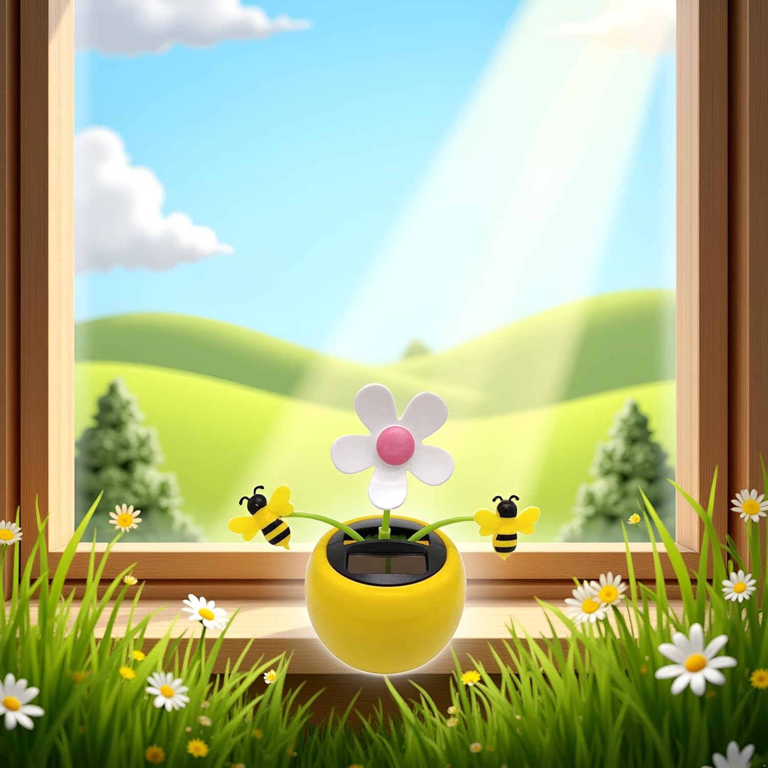 Solar Dancing Flower Sunflower Toys, Solar Dancing Ornament, Car Swinging Dancing Toy Car Windowsill Decoration Honey Bee Swing Toys Solar Power Kits