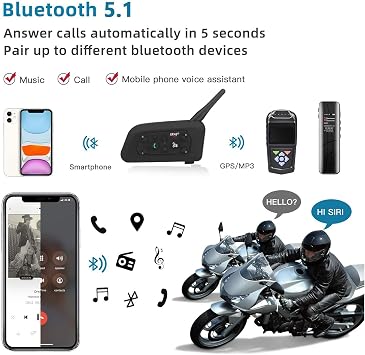 EJEAS V6pro+ Motorbike Bluetooth Intercom, 1200m Motorcycle Bluetooth Headsets 6 Riders Communication System with Waterproof, GPS, DSP Noise Reduction, USB-C(1pc)
