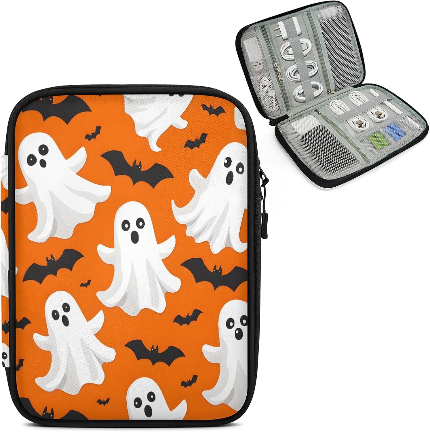 Halloween Ghost Travel Cord Organizer Case for Women Men Spooky Cute Funny Cartoon Ghosts Tech Electronic Accessories Bag for Cord, Charger, Phone, USB, SD Card