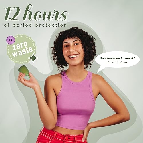 Vista 4 de Soft Menstrual Cup - Medical Grade Silicone Reusable Period Cup - BPA Free Comfortable Flexible Menstrual Cup Heavy Flow (Green, Regular)
