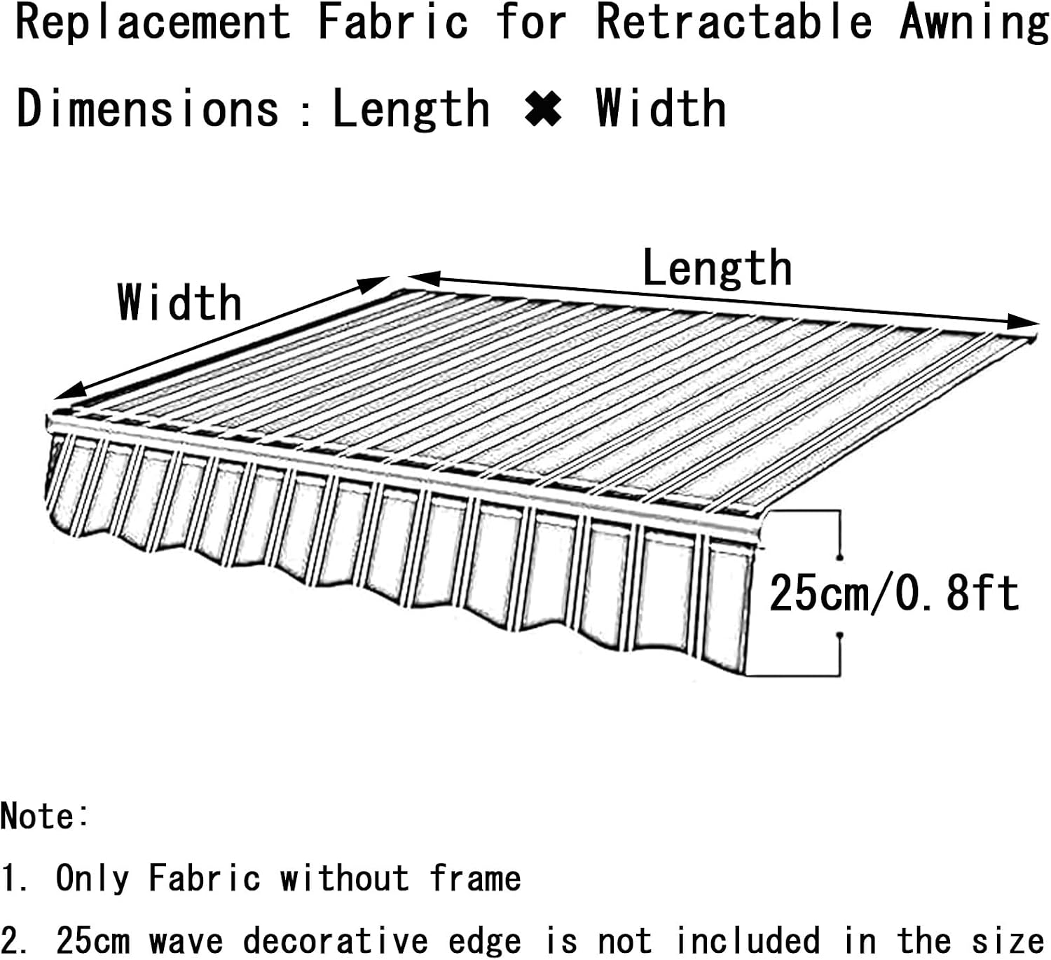 Retractable Patio Awning Replacement Fabric (Fabric Only) Many Sizes Fabric Sun Shade Awning Cover Waterproof Outdoor Patio Canopy, 2.5x1.5m/8.2x5ft Replacement Awning Fabric(6x3m(20x10ft))