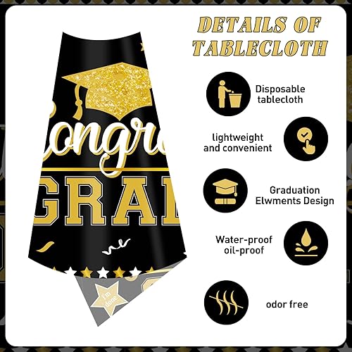 Miniatura 3 de Mantel de graduación para decoración de fiesta, paquete de 3 manteles rectangulares de plástico desechables para fiestas de graduación de clase