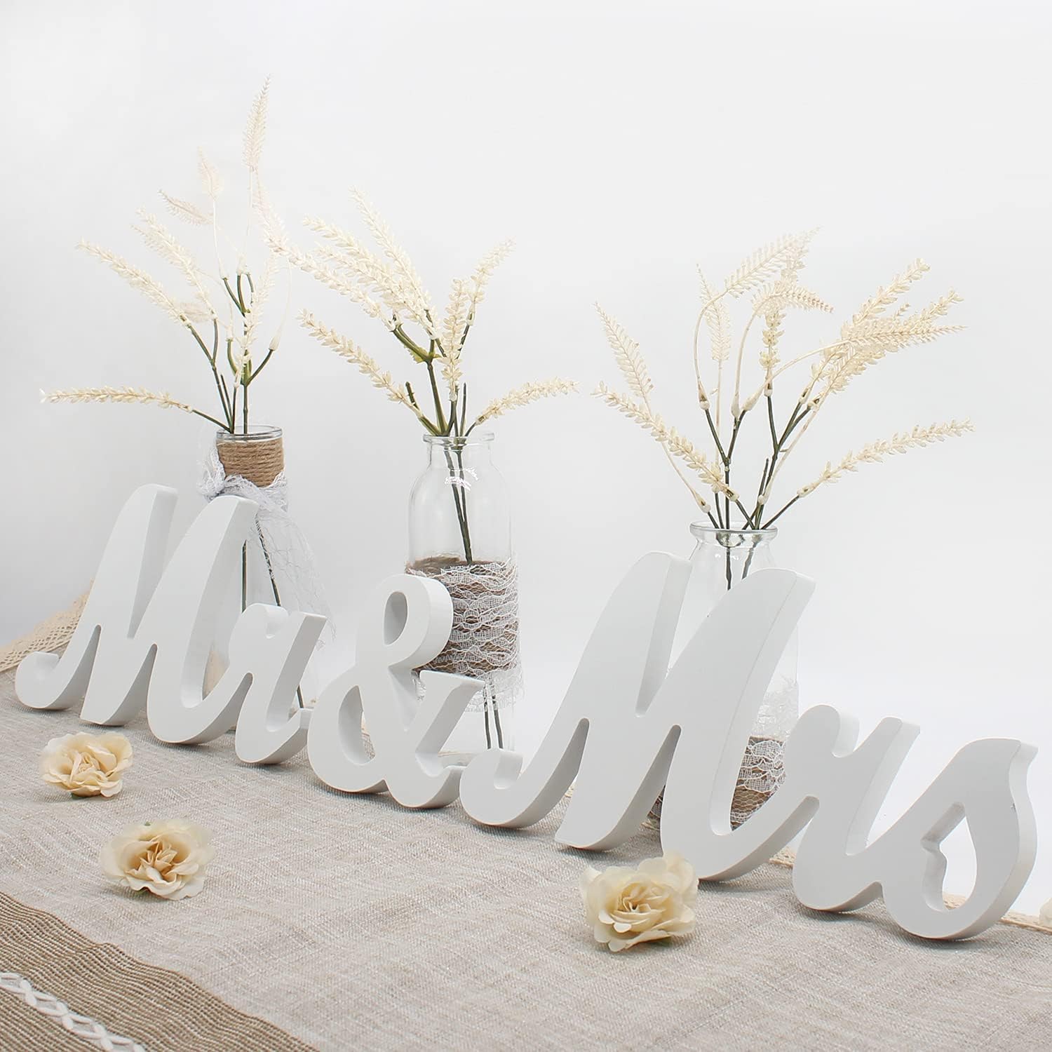 Party with Emma Mr & Mrs Sign for Wedding Table Large Mr and Miss Wooden Letters Decoration Head Table Wedding Wood Letter, Just Married Sign Anniversary Valentine's Day Decor (White)